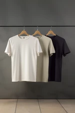 Trendyol Stone-Ecru-Antracyt Podstawowy Slim/Narrow Cut 100% Bawełna 3-pak T-shirt