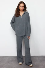 Trendyol Gray Relaxed Cut Stand Collar Basic Knitwear Bottom-Top Set