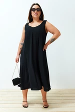 Trendyol Curve Black Summer Oversize Thick Strap V-Neck Woven Dress