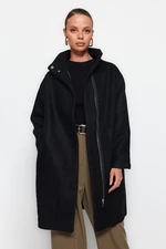 Trendyol Black Oversize széles szabású, hosszú varrású kabát