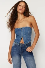 Trendyol Dark Blue Stitch Detail Strapless Denim Bustier