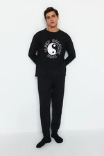 Trendyol Black Regular Fit Printed Knitted Pajamas Set