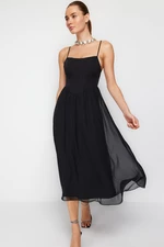Trendyol Black A-Cut Lined Corset Detailed Tulle Elegant Evening Dress
