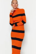 Trendyol Orange Midi Knitwear Standing Collar Dress