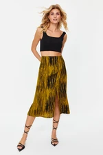 Trendyol Mustard Slit Detail Viscose Fabric Patterned Midi Woven Skirt