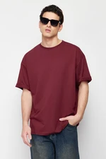 Trendyol Burgundy Oversize/Wide-Fit Basic 100% Cotton T-Shirt