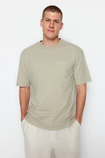 Trendyol Stone Relaxed/Casual Fit Short Sleeve Textured 100% Cotton T-Shirt with Pocket