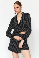 Trendyol Black Crop Silvery Tweed Woven Blazer Jacket