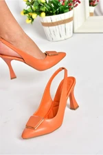 Fox Shoes P250148209 Women's Orange Thick Heeled Shoes with Buckles