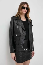 Kožená bunda Elisabetta Franchi dámska, čierna farba, prechodná, GD37Z41E2