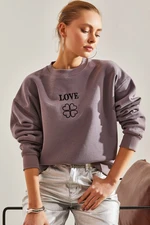 Bianco Lucci Women's Love Printed Three Thread Raised Sweatshirt