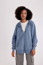 DEFACTO Oversize Fit Hooded Thick Sweatshirt Fabric Cardigan