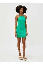 Koton Straight Collar Plain Green Short Women's Dress 3sal80009ıw