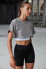 Trendyol Gray 100% Cotton Crew NeckSuper Crop Knitted T-Shirt