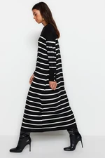 Trendyol Black Striped Knitwear Dress With Button Detailed Sleeves