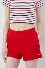 Bavlněné šortky Tommy Jeans dámské, červená barva, hladké, high waist