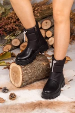 Dámské zimní boty Armonika z černého padákového materiálu s tlustou podrážkou