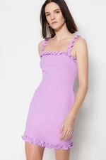 Trendyol Lilac Fitted Mini Woven Frilly Woven Dress