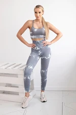 Dámský fitness set top + push up legíny - šedá/bílá