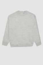 DEFACTO Girl Light Gray Standard Fit Crew Neck Basic Plain Knitwear Sweater