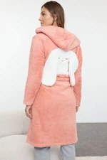 Trendyol Salmon Belted Back Animal Figure Detailed Winter Knitted Dressing Gown