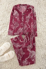 Trendyol Claret Red Tiger Patterned Viscose Woven Pajamas Set