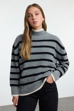 Trendyol Anthracite Wide Pattern Striped Knitwear Sweater