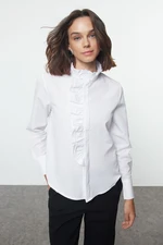 Trendyol White Ruffle Detailed Regular Fit Woven Shirt