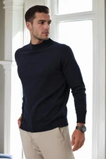 64721 Dewberry Half Turtleneck Woolen Mens Knit Sweater-NAVY BLUE