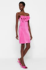 Trendyol Pink Fitted Evening Dress with Lined Knitted Texture,