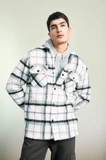 DEFACTO Polo Collar Snap Closure Pocket Plaid Patterned Long Sleeve Shirt Jacket