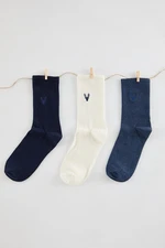 Trendyol Multi-Colored Unisex 3-Pack Cotton Striped Ankle-Long Socks