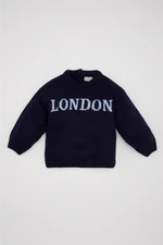 DEFACTO Baby Boy Navy Blue Letter Printed Knitwear Sweater