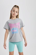 DEFACTO Girls Crew Neck Printed Short Sleeve T-Shirt