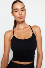 Trendyol Black Seamless/Seamless Smocking Detail Lightly Support/Shaping Sports Bra