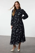 Trendyol Navy Blue Chiffon Floral Patterned Woven Dress