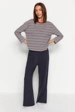 Trendyol Multicolored Striped Slogan Printed T-shirt-Pants and Knitted Pajamas Set