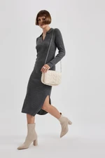 DEFACTO Fitted Polo Neck Ribbed Long Sleeve Dress