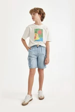 DEFACTO Boy's Cargo Pocket Elastic Waist Jean Shorts