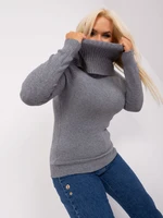 Navy gray plus-size sweater with a flowing turtleneck