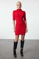 Trendyol Red Mini Knitwear Stand Collar Dress