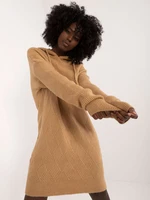 Brown knitted dress with a hood