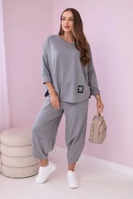 Cotton sweatshirt and trouser set grey melange