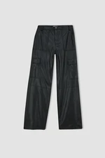 DEFACTO Faux Leather Pants Wide Leg Wide Leg Cargo Pocket Basic Plain