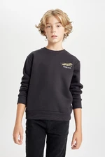 DEFACTO Boy Black Animal Printed Crew Neck Printed Thick Sweatshirt