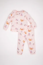 DEFACTO Baby Girl Dinosaur Printed Long Sleeve Top Long Bottom Cotton Pajama Set