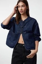 Trendyol Dark Blue Front Tie Oversize Denim Jacket