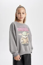 DEFACTO Girl Child Star Wars-mandalorian Crew Neck Soft Furry Thick Sweatshirt