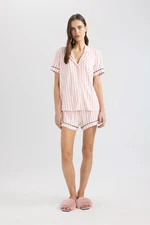 DEFACTO Fall In Love Bridal Striped Short Sleeve Viscose Pajama Set with Shorts