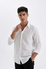 DEFACTO White Modern Fit Polo Collar Basic Plain Cotton Long Sleeve Shirt